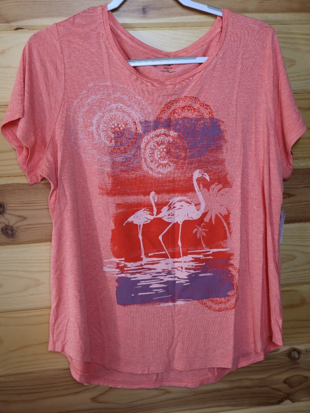 NWT Westport Coral Flamingo Graphic Rayon Blend Short Sleeve Top SZ 1X